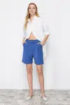 Trendyol Indigo plisované pletené kraťasy se zapínáním na suchý zip & bermudy