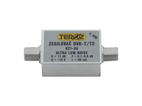 Anténní zesilovač TEROZ 600X, nízkošumový, UHF, G17dB, F0,7dB, U>120dBµV, F-F