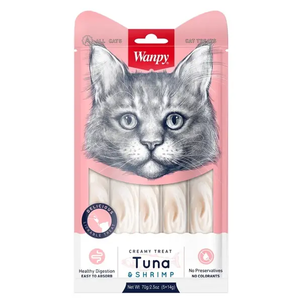 WANPY Creamy treat tuna & shrimp pro kočky 5 x 14 g