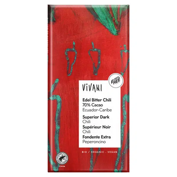 VIVANI Hořká čokoláda 70% s chilli BIO 100 g