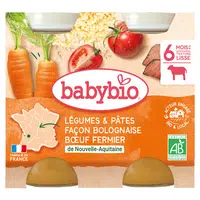 BABYBIO Denní menu Zelenina s těstovinami na boloňský způsob s farmářským hovězím masem 2x200 g