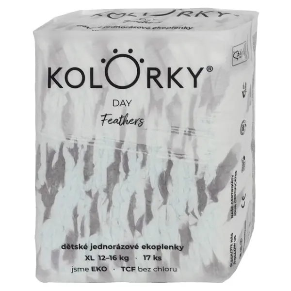 KOLORKY DAY Jednorázové EKO plenky peří XL (12-16 kg) 17 kusů