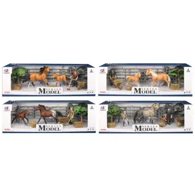 Sada Model Svět zvířat 1 s figurkou, ohradou, stromem, koněm - světle hnědý se světlou hřívou