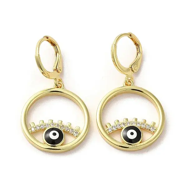 Evil Eye Real 18K Gold Plated Brass Dangle Leverback Earrings