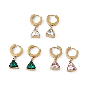 Cubic Zirconia Triangle Dangle Hoop Earrings