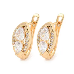 Brass Micro Pave Clear Cubic Zirconia Hoop Earrings