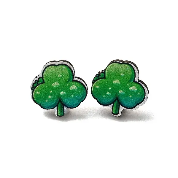 Saint Patrick's Day Green Wood Stud Earrings