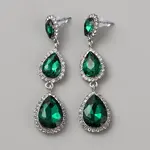 Glass Teardrop Dangle Stud Earrings with Rhinestone