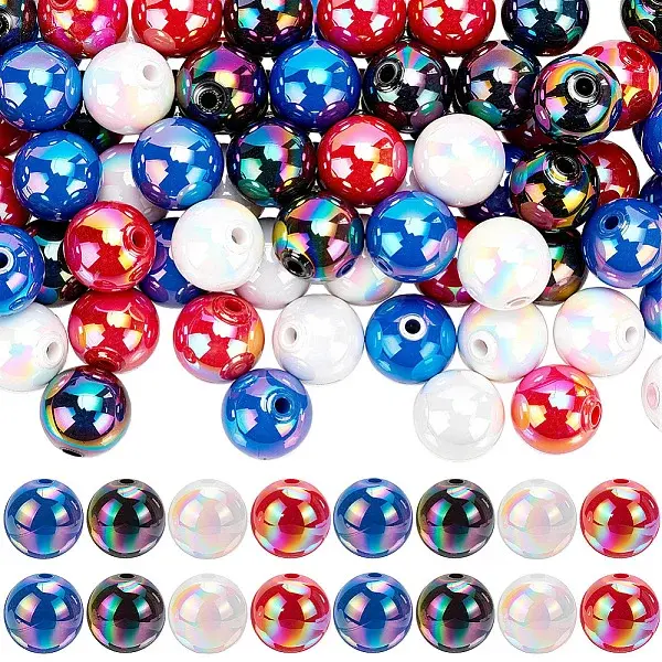 100Pcs 4 Colors UV Plating Opaque Acrylic Beads