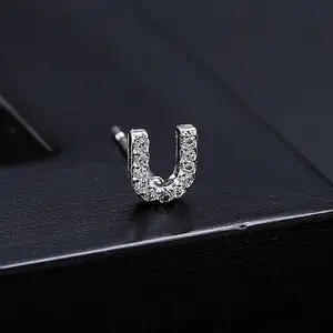 Platinum Brass Micro Pave Cubic Zirconia Stud Earrings