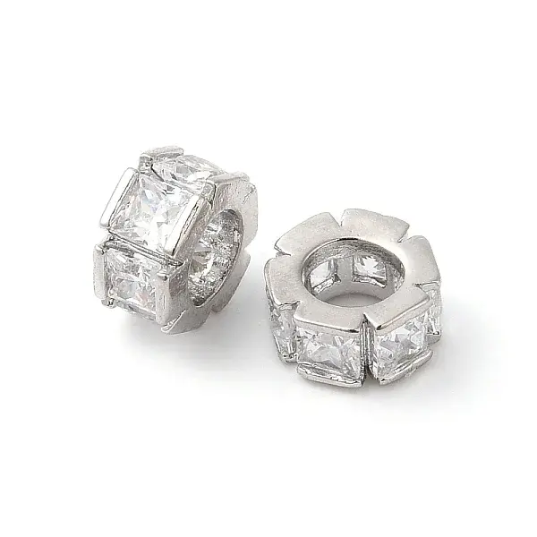 Brass Micro Pave Cubic Zirconia Beads