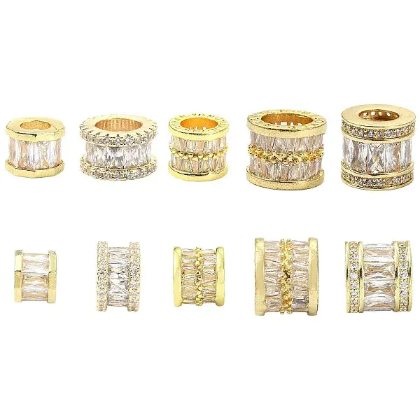 5Pcs 5 Styles Brass Micro Pave Cubic Zirconia European Beads