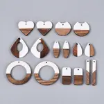 16Pcs 8 Styles Opaque Resin & Walnut Wood Pendants