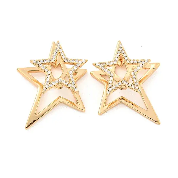Brass Micro Pave Clear Cubic Zirconia Hoop Earrings