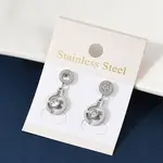 Flat Round 304 Stainless Steel Micro Pave Clear Cubic Zirconia Dangle Stud Earrings