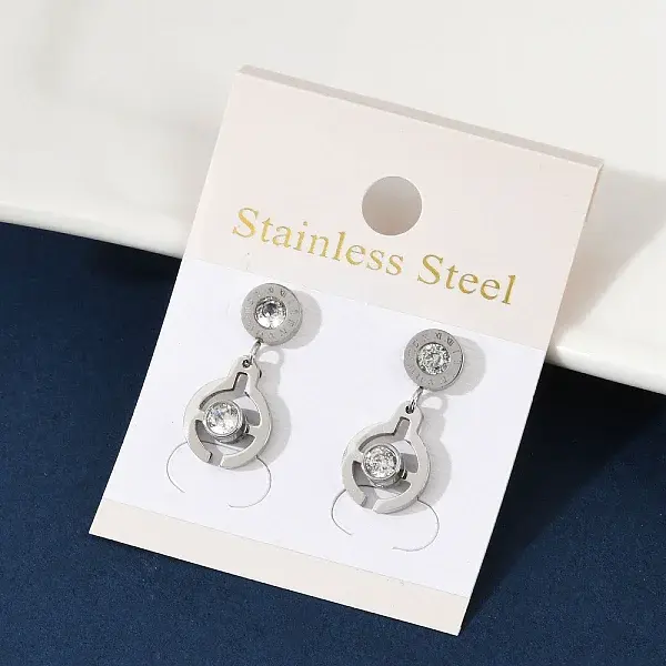 Flat Round 304 Stainless Steel Micro Pave Clear Cubic Zirconia Dangle Stud Earrings