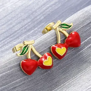 Cherry Brass Stud Earrings