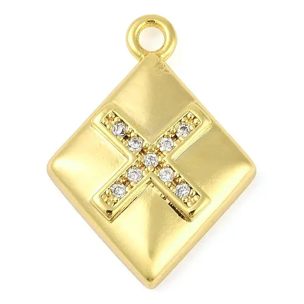 Cross Theme Real 18K Gold Plated Brass Micro Pave Clear Cubic Zirconia Pendants