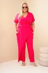 Dámský plus size overal s vázáním v pase fuksia