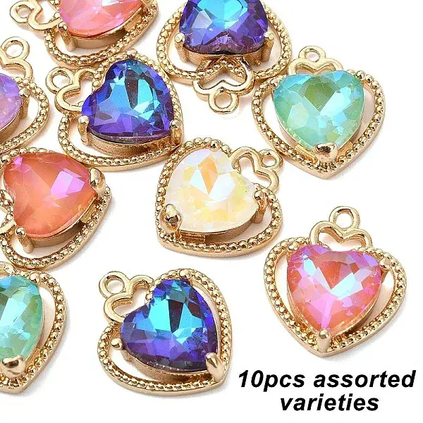 10Pcs Brass with K9 Glass Charms