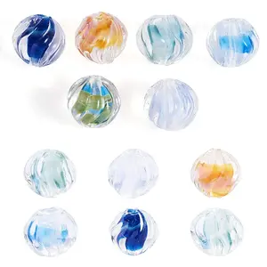 6Pcs 6 Colors Textured Inner Flower Handmade Lampwork Beads