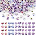 100Pcs 5 Styles Handmade Flower Printed Porcelain Ceramic Beads