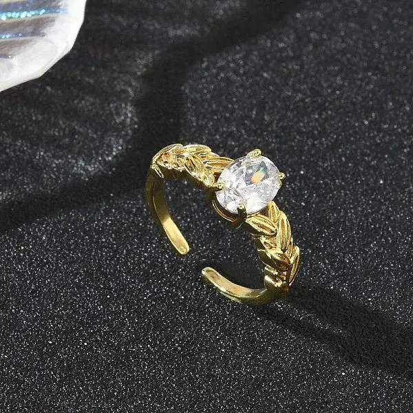 Brass Pave Clear Single Cubic Zirconia Cuff Open Rings