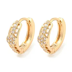 Brass Micro Pave Cubic Zirconia Hoop Earrings
