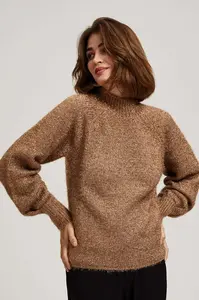 Marisse Turtleneck Sweater Decorated With Metallic Thread, Beige
