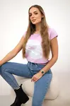 Blouse with purple lip print