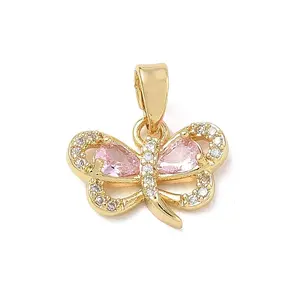 Brass Micro Pave Pink Cubic Zirconia Charms