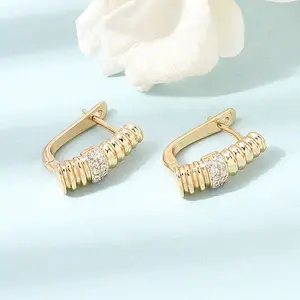 Brass Micro Pave Cubic Zirconia Hoop Earrings