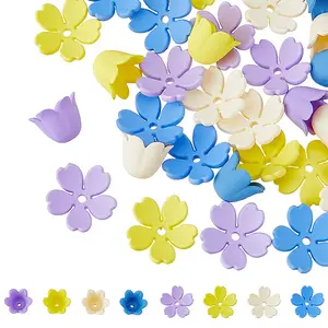 HOBBIEASY 80Pcs 8 Style Rubberized Style Opaque Acrylic Bead Caps