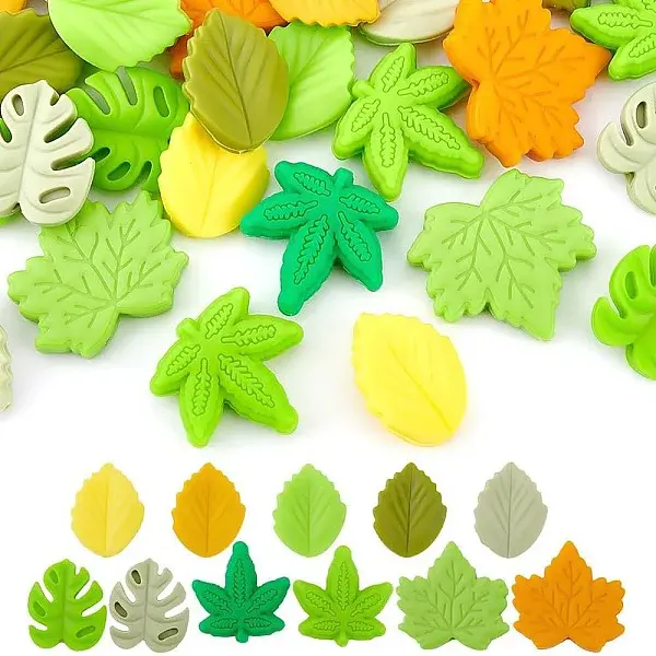 33Pcs 11 Styles Leaf Silicone Focal Beads
