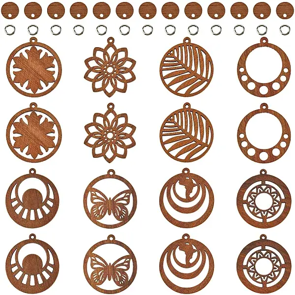 DIY Round/Flower Wood & Brass Stud Earring Jewelry Making Kits