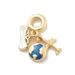 Brass Blue Enamel Earth & Plane European Dangle Charms