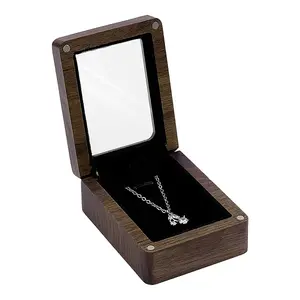 Wood Pendant Storage Boxes with Visible Window and Magnetic Lid