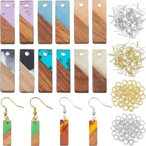 DIY 8 Pairs Rectangle Resin & Walnut Wood Earring Makings