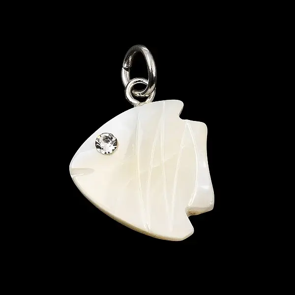 Natural White Shell & Crystal Rhinestone Pendants