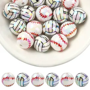 20Pcs 2 Styles Sport Theme UV Plating Iridescent Acrylic Beads