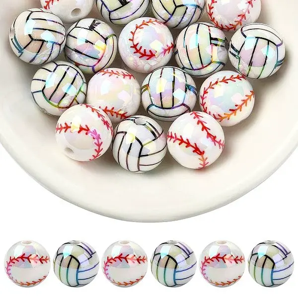 20Pcs 2 Styles Sport Theme UV Plating Iridescent Acrylic Beads