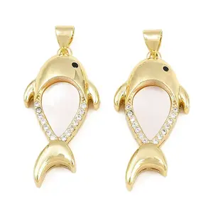 Brass Micro Pave Black Cubic Zirconia with White Shell Pendants