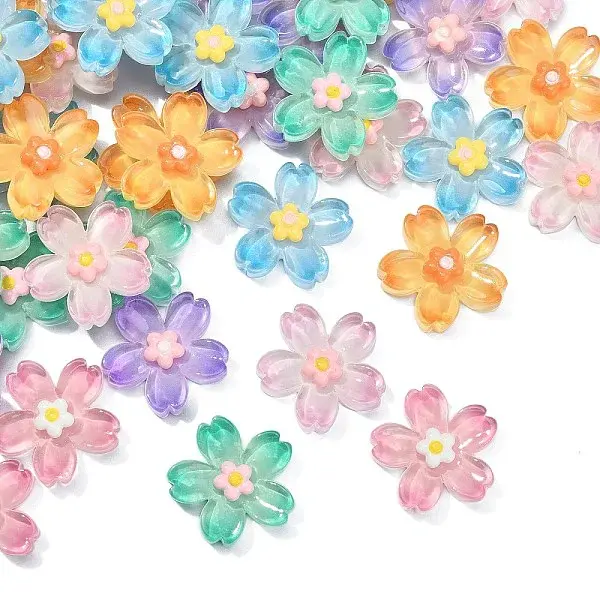 60Pcs 6 Colors Gradient Color Translucent Resin Cabochons