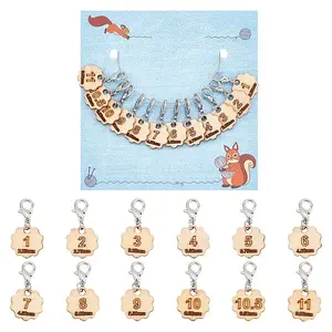 12Pcs 12 Style Flower with Number Pendant Locking Stitch Markers