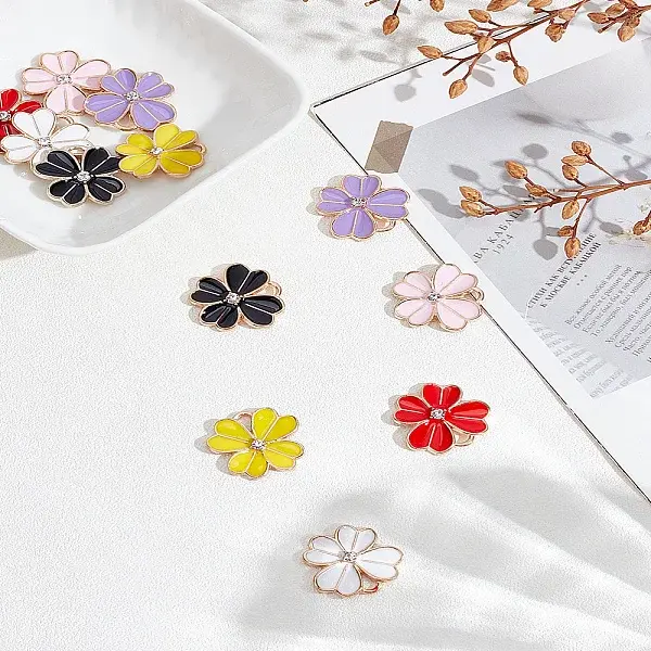 12Pcs 6 Colors Flower Alloy Enamel Pendants