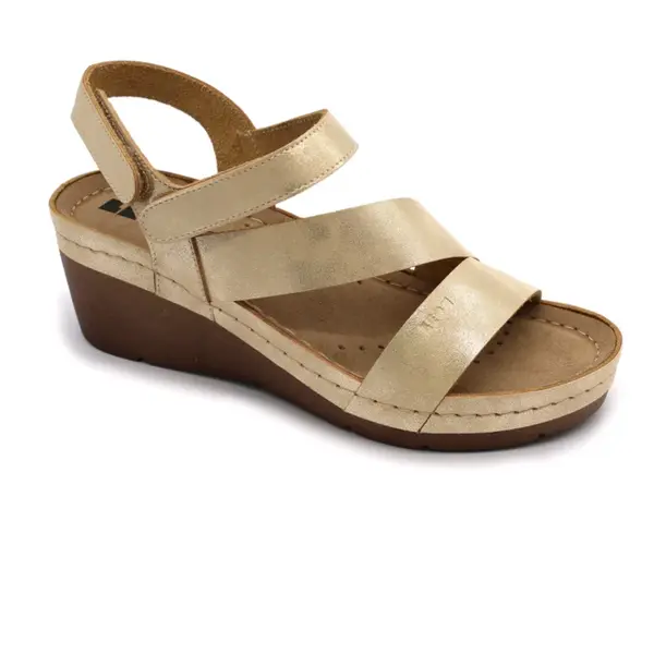 1120 Zdravotné celokožené sandále na platforme 39 - 25cm, zlatá, 6,5 cm