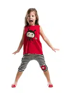 Denokids Red Ladybug Striped Girl's Summer T-shirt Capri Shorts Set