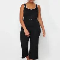 Trendyol Curve Black Stripe Detailed Square Neck Bodycon Knit Blouse