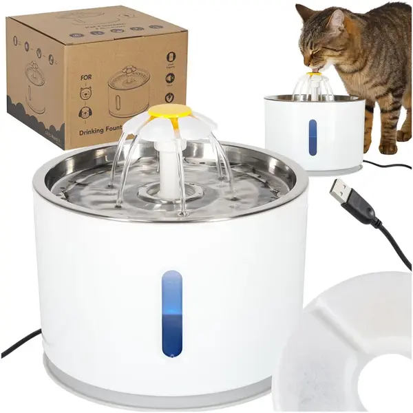 Pitná fontána pre psa a mačku 2,4 l s LED a USB napájaním