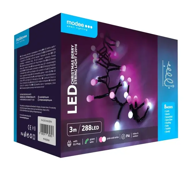 Modee Lighting LED vianočná reťaz 288 LED 3m ružová-biela